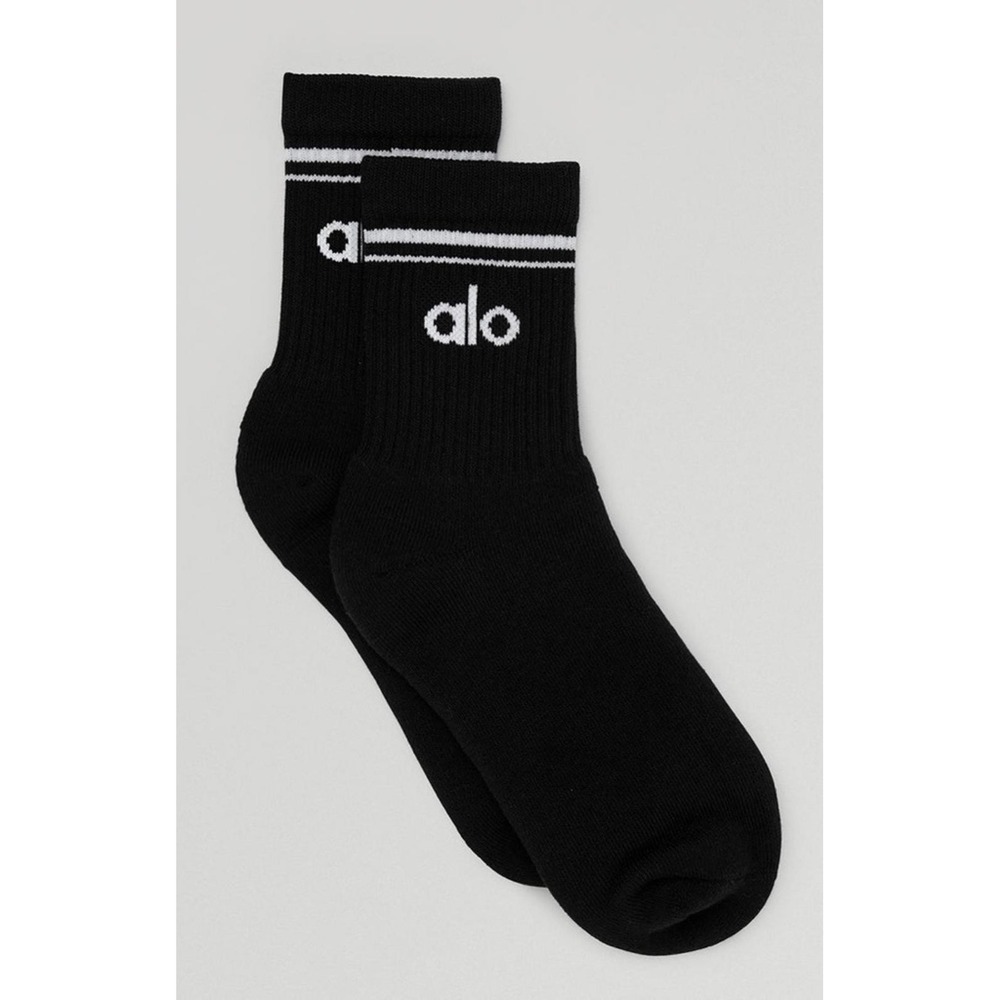 ALO Yoga Sock Half Crew Mens Womens Size M Black/White NWT Retro Athleisure